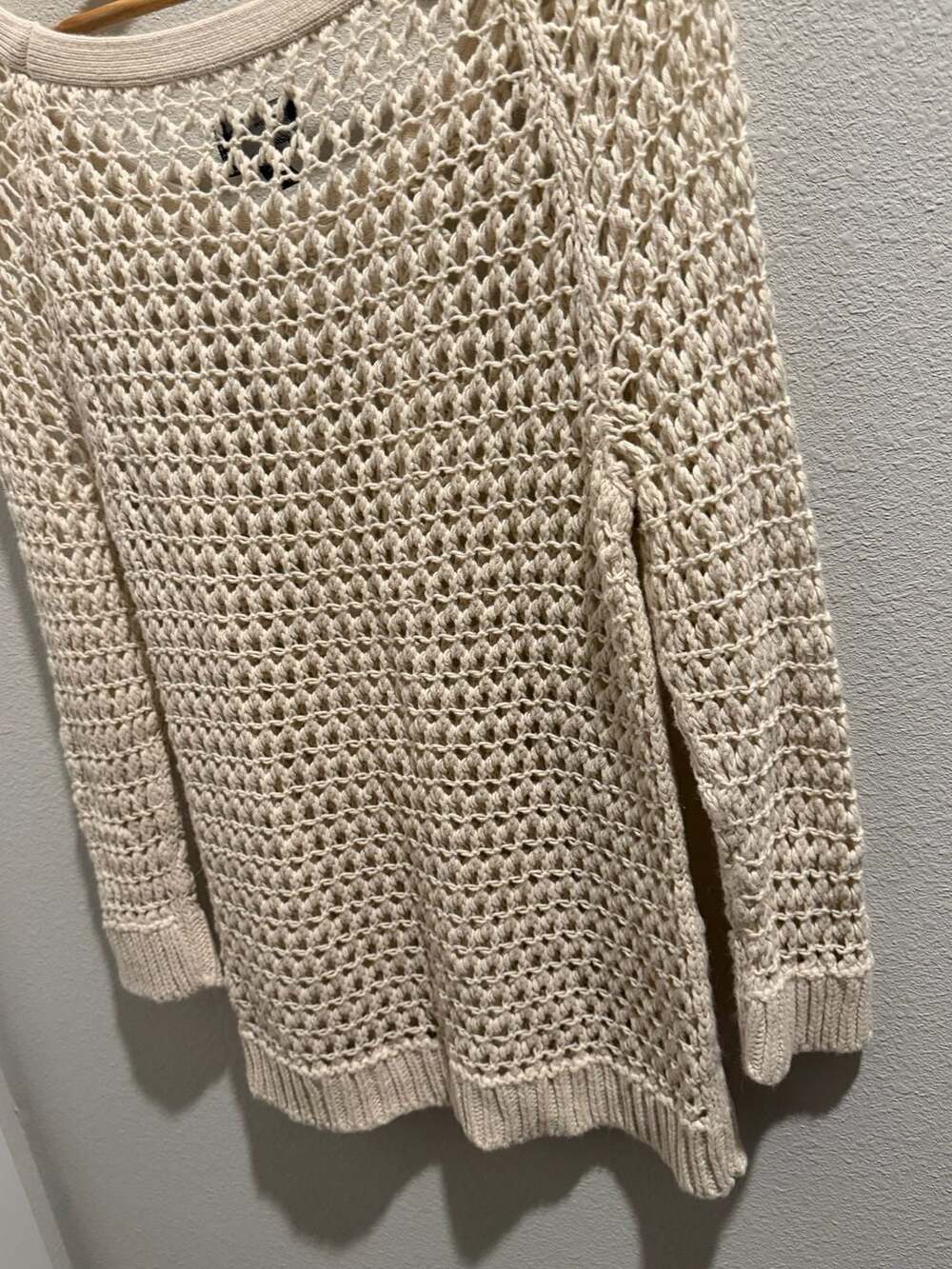 American Eagle Outfitters Cream Open Knit Crochet Fisherman Pullover Sweater - Picture 8 of 11